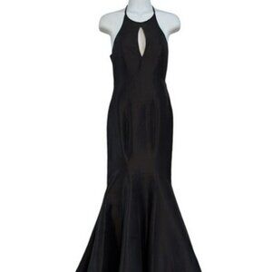 Jovani Blush Black Keyhole Front Open Back Gown